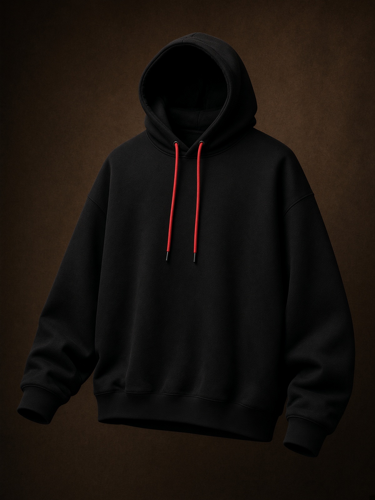 Hoodie noir, cordons piment, signe riz et poulet croustillant